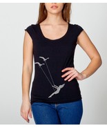 Womens flying bird swing on womans wide neck shirt, capped sleeves, American App - $23.00