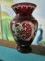 GERMANY RED CUT ETCH CRYSTAL RUBY RED FLUTE VASES PICK 1 - $55.99