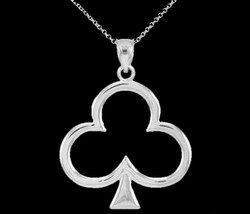 14k Solid White Gold Lucky Shamrock Four Leaf Clover Irish Pendant Necklace - £114.74 GBP+