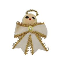 Vintage Yarn Angle Ornament Gold White Blonde Hair 4.5&quot; Christmas Holiday - $11.87