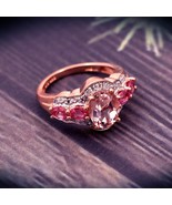 Unique design ring Pink Peach Morganite oval 9x7 mm with Natural pink sa... - £233.25 GBP