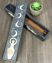 Wicca Spiral Goddess Sacred Triple Moon Incense Stick Storage Box Figurine - £23.59 GBP