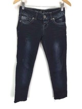 Guess Jeans Sz 24 Daredevil Skinny Distressed Dark Wash Cut Raw Hem 26&quot; Inseam - £15.58 GBP