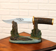 Swamp Bayou Crocodile Alligator Display With Decorative Dagger Knife Sta... - $37.99