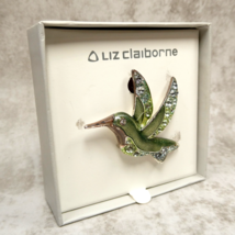 Liz Claiborne Silver Green Crystal Enamel Hummingbird Brooch Pin EUC - $30.59 CAD
