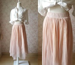 Blush Pink Long Tulle Skirt Outfit Women Custom Plus Size High-low Tulle Skirt image 1