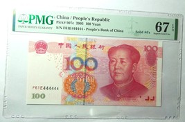 China 2005 Banknote P 907c 100 Yuan Solid No. 4&#39;s  PMG 67 Sup Gem UNC EPQ - $360.00
