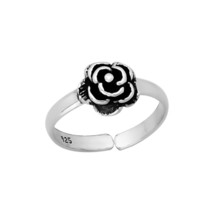 925 Sterling Silver Oxidized Rose Toe Ring - £11.74 GBP