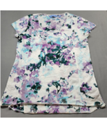 Simply Vera Vera Wang Women Shirt Size M White Preppy Floral Cap Sleeves... - £9.34 GBP