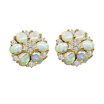 4Ct Oval Simulated Fire Opal &amp; Diamond Cluster Earrings 14K Gold Plated Silver - £102.32 GBP
