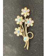 Vintage Austria AB Crystal Brooch Silver Tone Rhinestone Floral Spray Bo... - $755.36 MXN