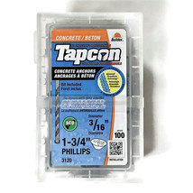 Tapcon 3120 3/16 X 1-3/4-In Flat Head Concrete Screw Anchor W/ Drill Bit 100-Pcs - £29.87 GBP