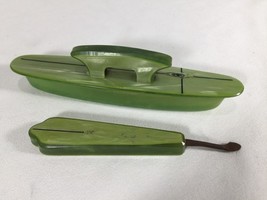 Celluloid Box and Vanity Nail Care Box Buffer Vintage  GREEN 2 tone Nice... - $371.86 MXN