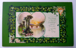 St Patrick&#39;s Day Postcard Wolf Sunset Bridge Cows Animals Shamrock Greetings 453 - £12.96 GBP