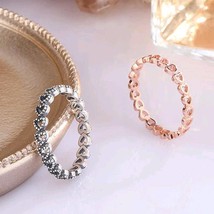 925 Sterling Silver &amp;  14K Rose Gold Plated Linked Love Ring Woman Jewelry - £11.66 GBP