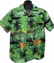 Men’s Hawaiian Short Sleeve Green Multi Colour Shirt Fight The Wolf Larg... - £16.81 GBP