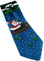 Hallmark Santa Claus Fishing Christmas Boat Mountains Novelty Necktie - £12.85 GBP