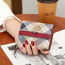 R wallets short cowhide purse with logo brand design female card holders colorful plaid thumb200