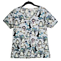 Scrubstar Top Size XS Womens Penguin Print Short Sleeve V Neck Scrub Top - $16.49