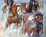 32&quot; X 43&quot; Panel Wild and Free Running Horses Plains Blue Cotton Fabric D... - $13.29