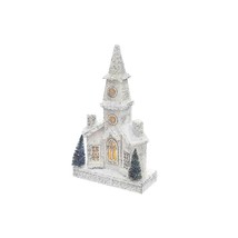 Christmas Led Snow Covered Church 15.75&quot; White Wood - £52.49 GBP