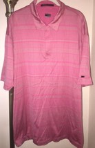 Tiger Woods TW Fit Dry Pink/Tan Striped Hidden Zipper Placket Golf Polo ... - £31.06 GBP