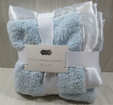 Mud Pie solid blue chenille baby blanket white satin NWT but needs washing 2016 - $51.97