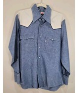 Vintage Levi&#39;s Denim Western Pearl Snap Shirt M  White Tab Rancher Cowbo... - $47.45