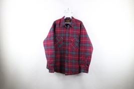 Vtg 90s Streetwear Mens Large Faded Heavyweight Quilted Flannel Shirt Jacket Red - £46.47 GBP