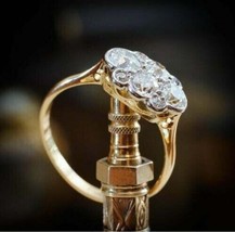 2Ct Rund Künstlicher Diamant Kunst Deko Verlobungsring 14K Gelb Vergoldet - £85.74 GBP