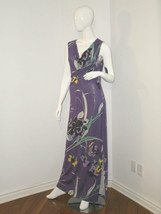 Tahari Harmonia Maxi Long Dress Sultan Purple Floral Draped Top Neck Slit S $158 - £118.28 GBP