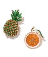 Set Champagne Aust. Crystal, Enam. Gold tone Pineapple &amp; Orange Brooches... - €11,47 EUR