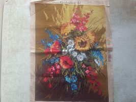 Large finished needlepoint tapestry, vintage handmade tapestry of flower... - $150.00