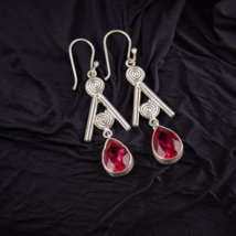 Pink Tourmaline Gemstone 925 Silver Earring Handmade Jewelry Earring 2.4&quot; - £9.05 GBP