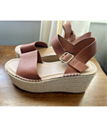 Soda Wedge Sandals Ankle Strap Espadrilles Platform TAN 8.5, Pre-Owned - $16.47 CAD