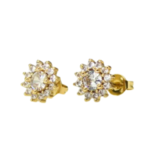 Mens Womens Cz Solitaire 8mm Studs Gold Plated Push Back Iced Fashion Earrings - £7.60 GBP