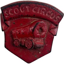 Vintage Boy Scout Circus Red Neckerchief Slide Woggle Covered Wagon Pioneer BSA - £21.91 GBP