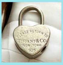 Tiffany & Co. Please Return to Sterling Silver 925 Heart Padlock Charm Pendant image 3