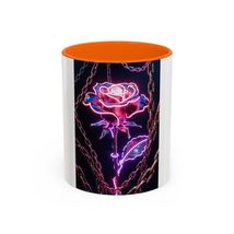 Vibrant Neon Glowing Rose in Golden Chains Art Mug 11oz 15oz Coffee Cup - $18.79+