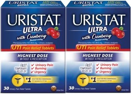URISTAT Ultra UTI Pain Relief, Cranberry Flavored Coating, 30 Tablets (Pack of 2 - £27.17 GBP