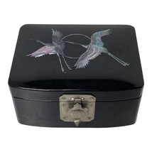 Vintage Jewelry trinket Box in Black Lacquer Asian Mother of Pearl Inlay... - $44.88