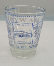 Vintage blue etched Hawaii the aloha  state shot glass travel souvenir barware - $19.75