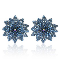 Midnight Sparkle Blue Crystal &amp; Bead Burst Clip-On Earrings - £12.68 GBP