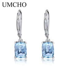 Genuine 925 Sterling Silver Sky Blue Topaz Drop Earrings Elegant Gemstone Weddin - £21.64 GBP