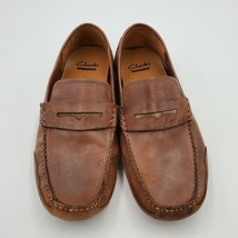 Clarks Collection Men&#39;s Leather Penny Loafers Driving Shoes Moc Toe Brown Sz 10 - £15.65 GBP