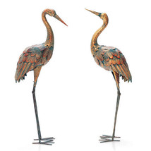 Set of 2 Crane Garden Statues Standing Metal Crane Sculptures Bird - Col... - $123.85