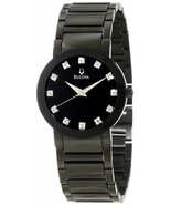 Bulova Men&#39;s 98D001 Black Dial Diamond Accented Stainless Steel Dress Watch - £125.01 GBP
