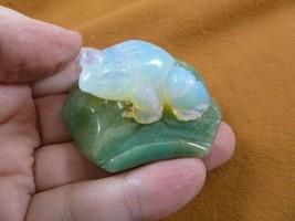 (Y-FRO-LP-718) White FROG frogs Green LILY PAD stone gemstone CARVING fi... - $17.53