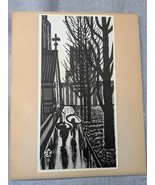 Gihachiro Okuyama Pluvieux Jour Noir Blanc Japonais Bloc de Bois Imprimé... - $1,509.71 MXN