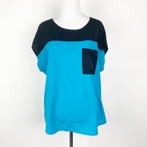Chaus Sport Color Block Blue And Black Top Blouse Shirt With Pocket Size... - $116.79 MXN